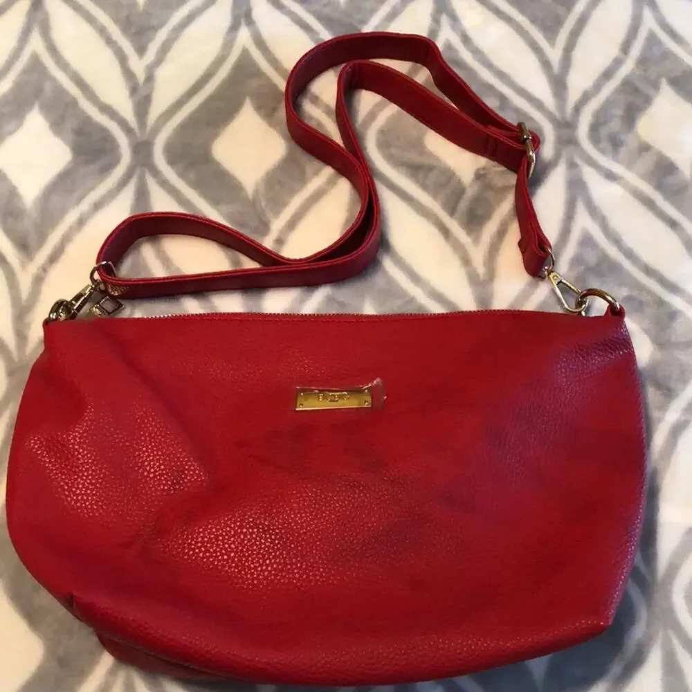 BCBG Paris Red & Gold Hardware Faux Leather Small Shoulder Bag